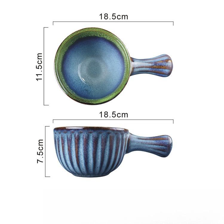 Vintage Glazed Ceramic Baking Bowl with Handle Oven Safe Pasta Salad Bowl Retro Tableware