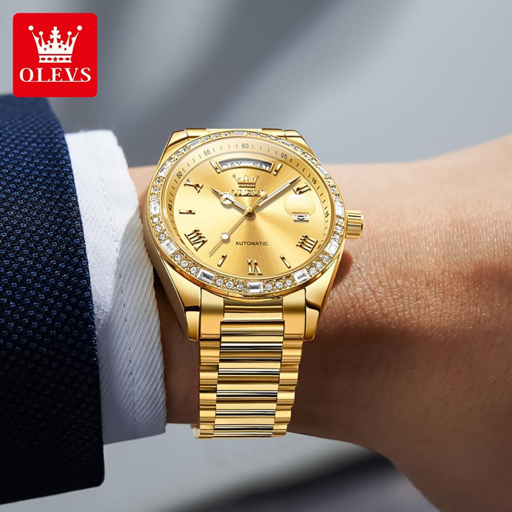 OLEVS Business Automatic Mechanical Men's Watch Stainless Steel Luminous Calendar Week Waterproof Wristwatch Relgio Masculino