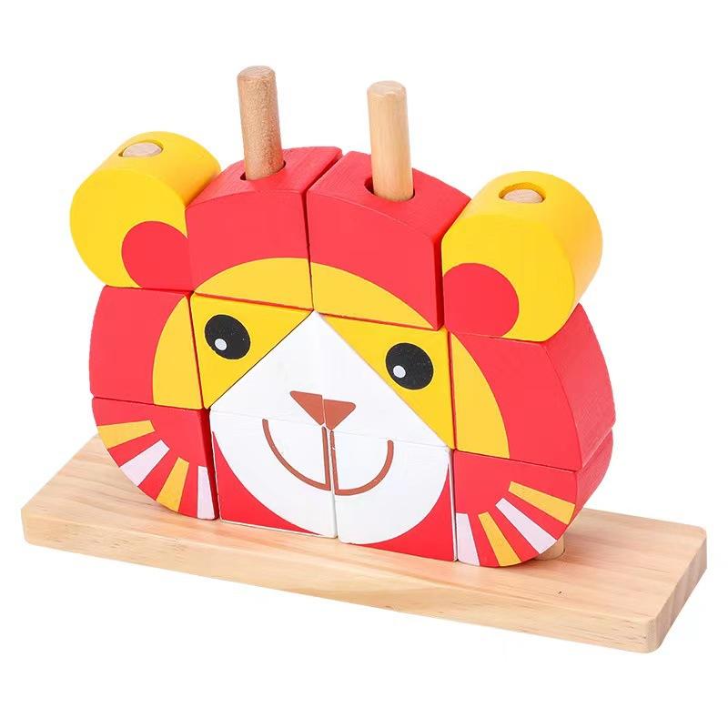 Wooden Early Education Bunny Day And Night Color Toy Car Children'S Educational Creative Splicing Building Block Baby