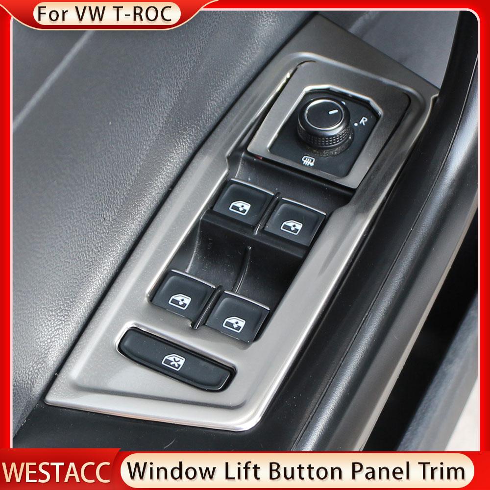 4 Stücke Edelstahl Auto Fenster Lift Button Panel Dekoration Abdeckung Aufkleber für Volkswagen VW T-roc Troc 2018-2022