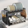 Stainless Steel Kitchen Counter Rack With Drainage Tray Multi-Tier Dish Organizer Bowls Plates Cutlery Cups