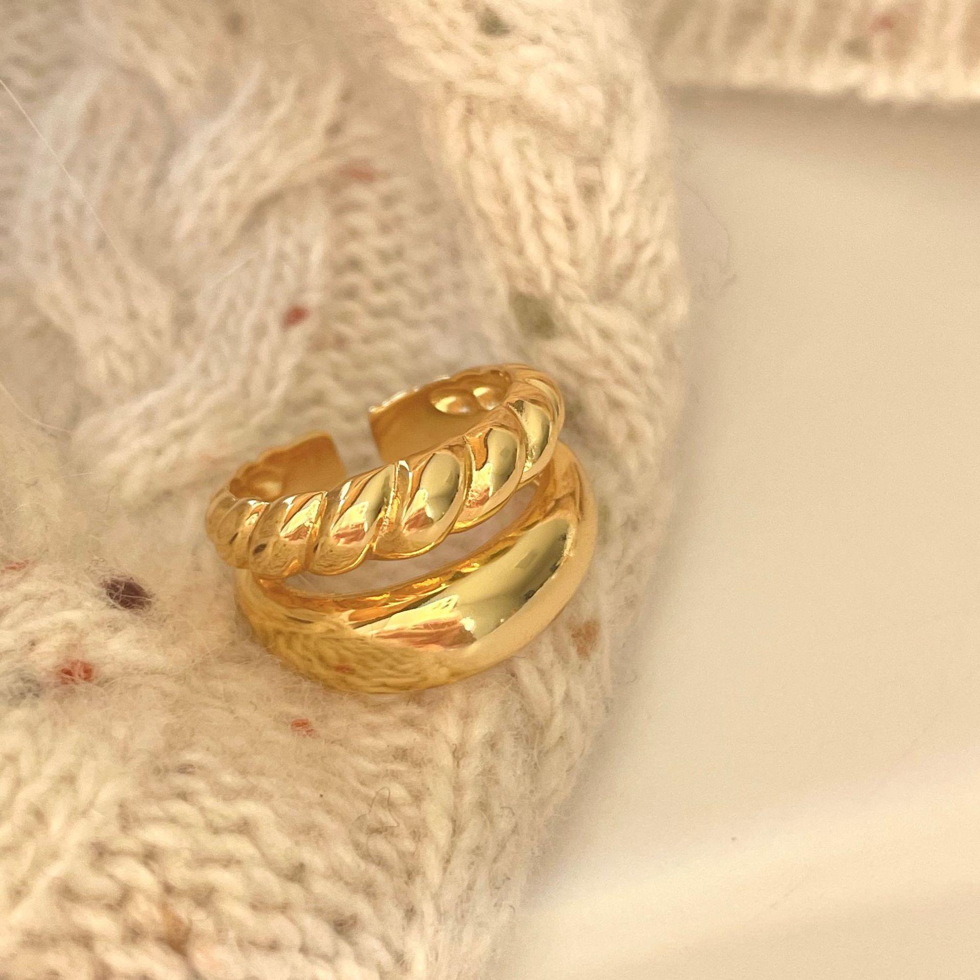 

BF CLUB 925 Sterling Rings for Women Fashion Geometric Handmade Irregular Double Layers Gold Ring Party Christmas Gift resizable