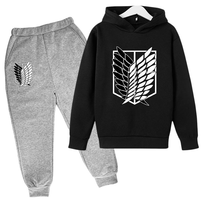 Japanese Manga Children Spring And Autumn Hoodie Pants Two Piece Suit Boys And Girls Outdoor Sports Set Kid Casual Pullover Coat