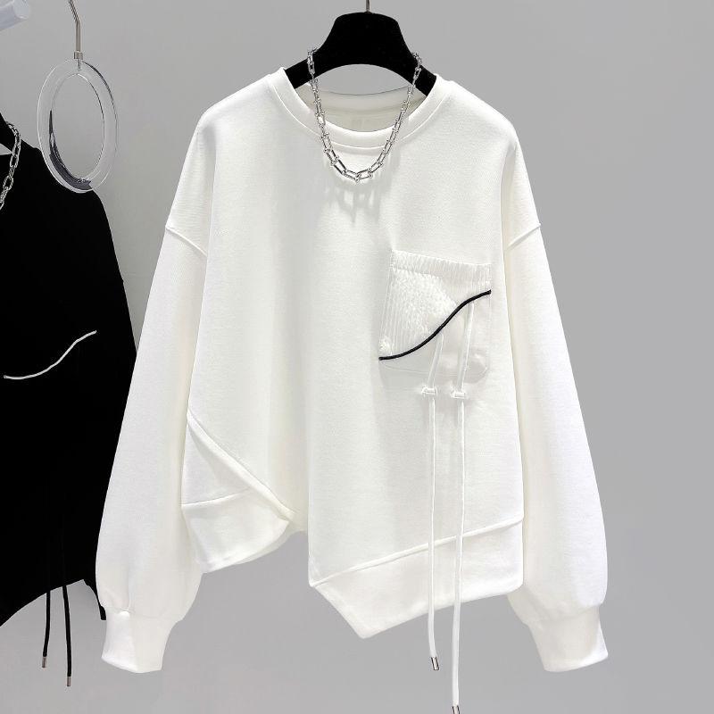 Korean Fashion Solid Color Hoodless Sweatshirt Women's Spring Autumn Temperament Loose Thin Niche Design Short