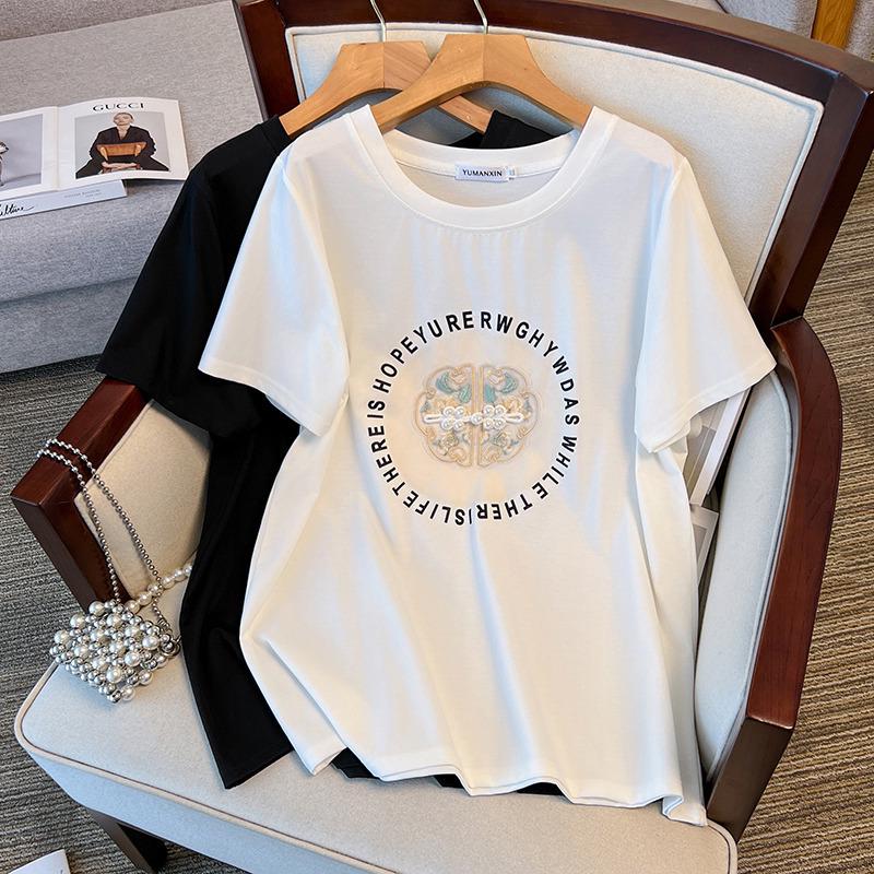 

Plus Size Loose Fit Mid-Length Round Neck Short Sleeve T-shirt for Women 200/300/350 Jin 6308 6XL чёрный