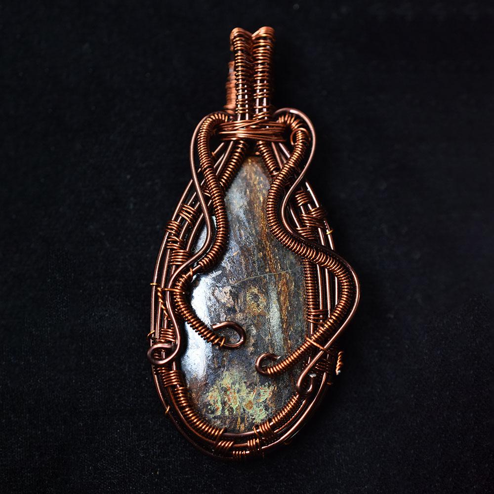 147 ct Natural Brown Jasper Oval Shape Copper Wire Wrapped Pendant Gemstone Jewelry Gift