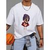 White T Shirt with Cartoon Man Wearing Beanie and Sunglasses Print for Casual Wear