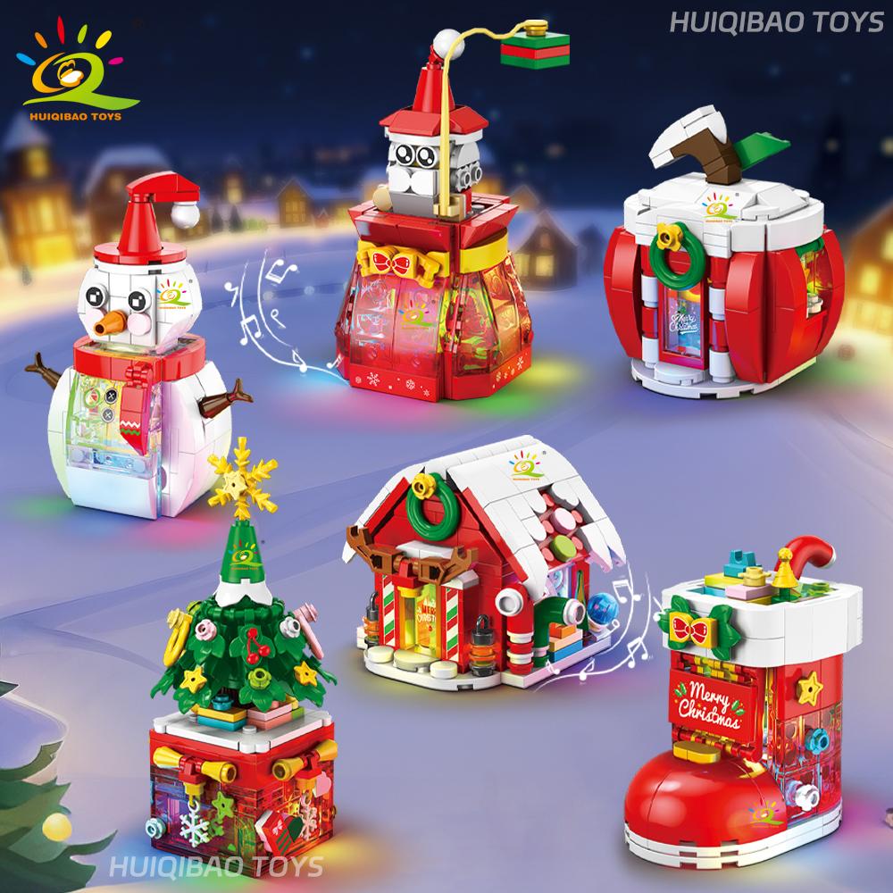 Xmas Apple Tree Santa Claus featuring LED Muisc Model Construction Brick DIY Snowman Bricks Playthings designed for Children Adult Present