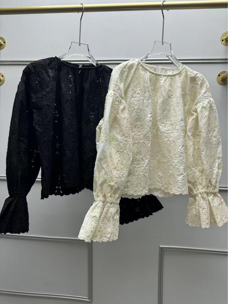 French Retro Lace Bell Sleeve Embroidered Top - Autumn/Winter Collection