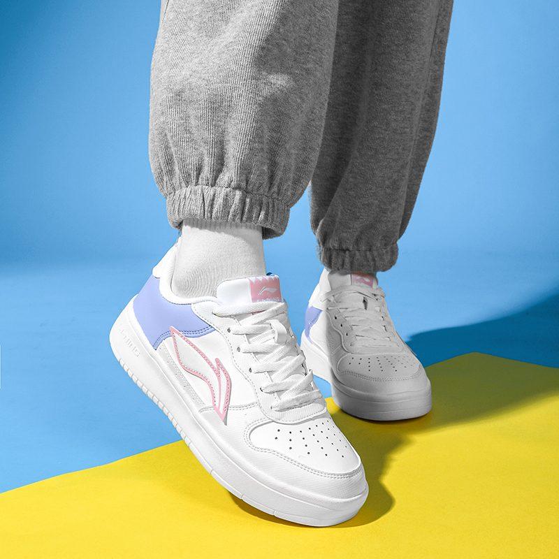 Li Ning Sports Life Collection Skateboard Shoes Women's Low Top Light Iris White AGCQ578-5