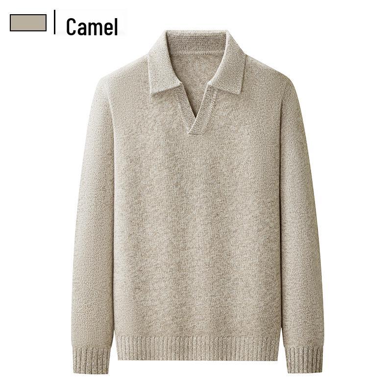 

Men s Heavyweight 100% Pure Wool Lapel Sweater - Warm Basic Style for Autumn/Winter (560g) M (95-115 lbs) верблюд