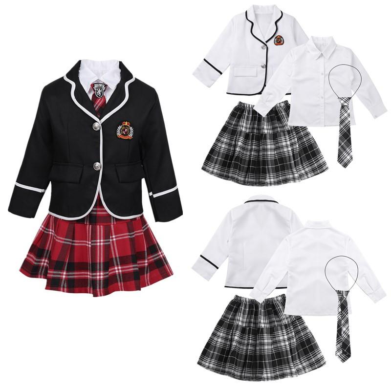 Kids Boys Girls Classic British Japanese Korean School Uniform Outfits Anime Cosplay Dress up Costumes Shirt Suit