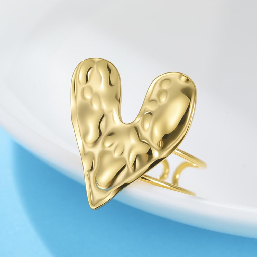 Stainless Steel Love Heart Opening Ring for Women Gold Color Adjustable Finger Rings Texture Design Minimalist Jewelry Gifts