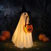 Costume Cosplay LED per Bambini Halloween Fantasma Luminoso con Cappello da Strega e Borsa a Zucca, Tessuto Luminoso per Vestiti Bambini, Festa Spettrale e Decorazione per Giardino