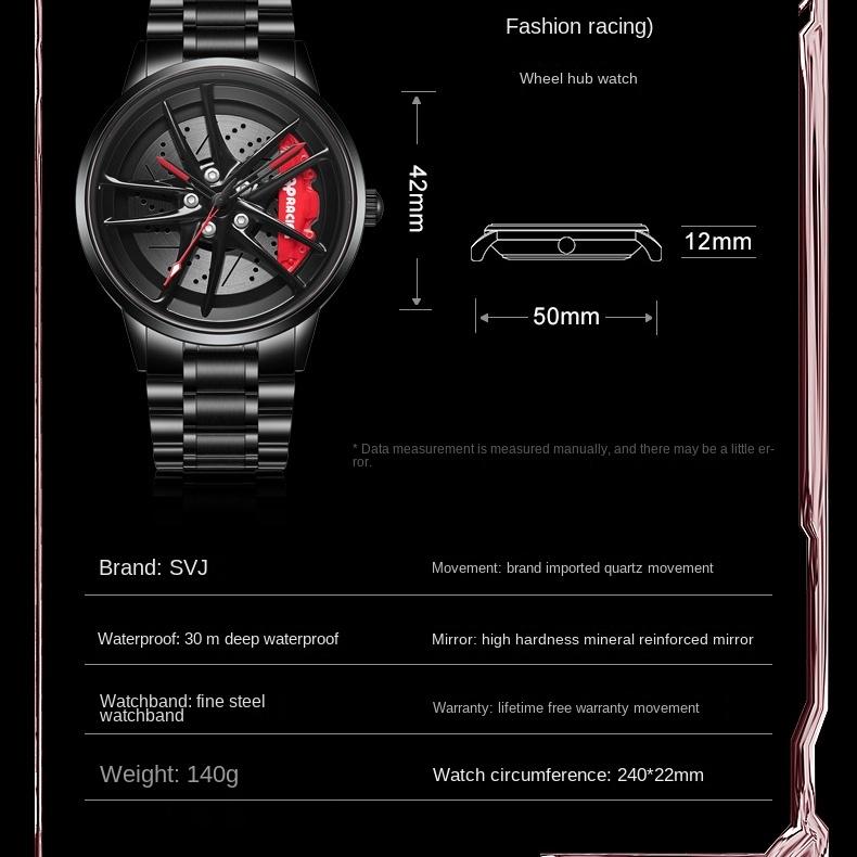 Ceas pentru bărbați SVJ Ceas cu butuc de roți de calitate superioară Ceas cu cuarț rezistent la apă tridimensional