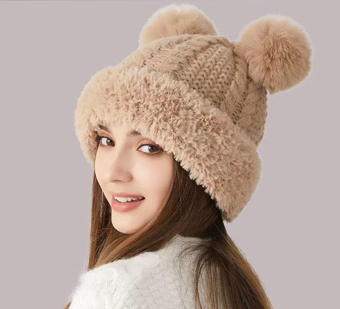 

Women s Cute Winter Pom Pom Wool Hat with Plush Edge and Ear Protection