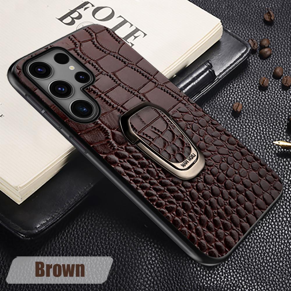 Genuine Cowhide Leather Bracket Phone Case for Samsung Galaxy S 24 23 S24 Ultra S23 Plus S24Ultra S22Ultra Back Cover with Ring