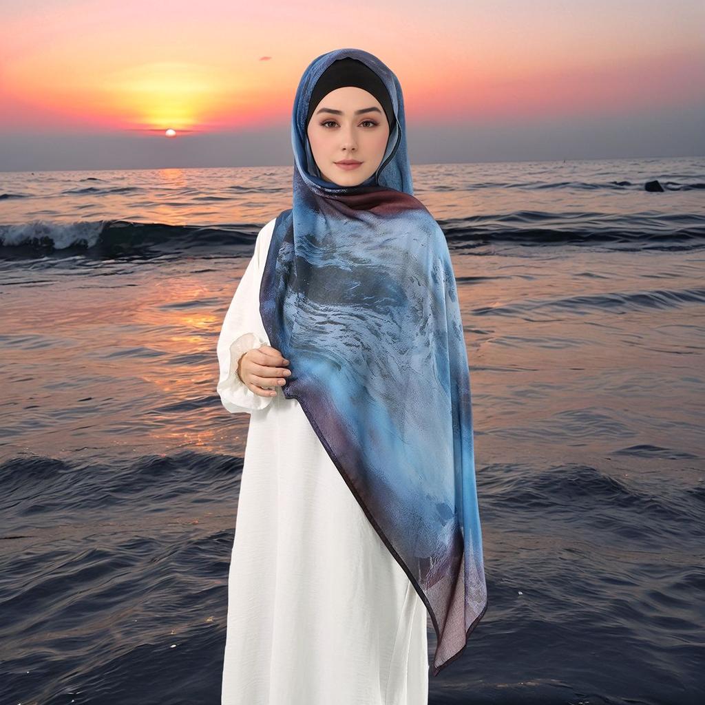 Fashion Muslim Cotton Linen Hijab Scarf Watercolor Printed Shawls For Women Scarf Bandana Headband Foulard Scarves Islam Turban