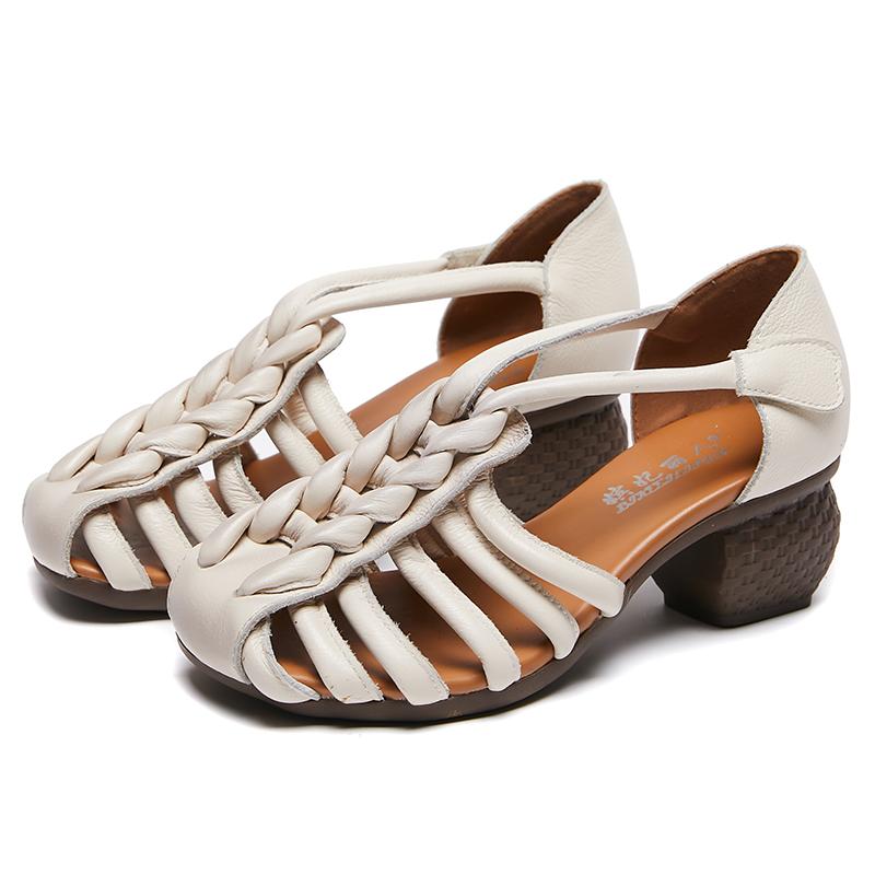 Fashion GKTINOO Women Sandals 2024 New Summer Retro Women Shoes Genuine Leather Buckle Strap Casual High Heels Handmade Ladies Sandals
