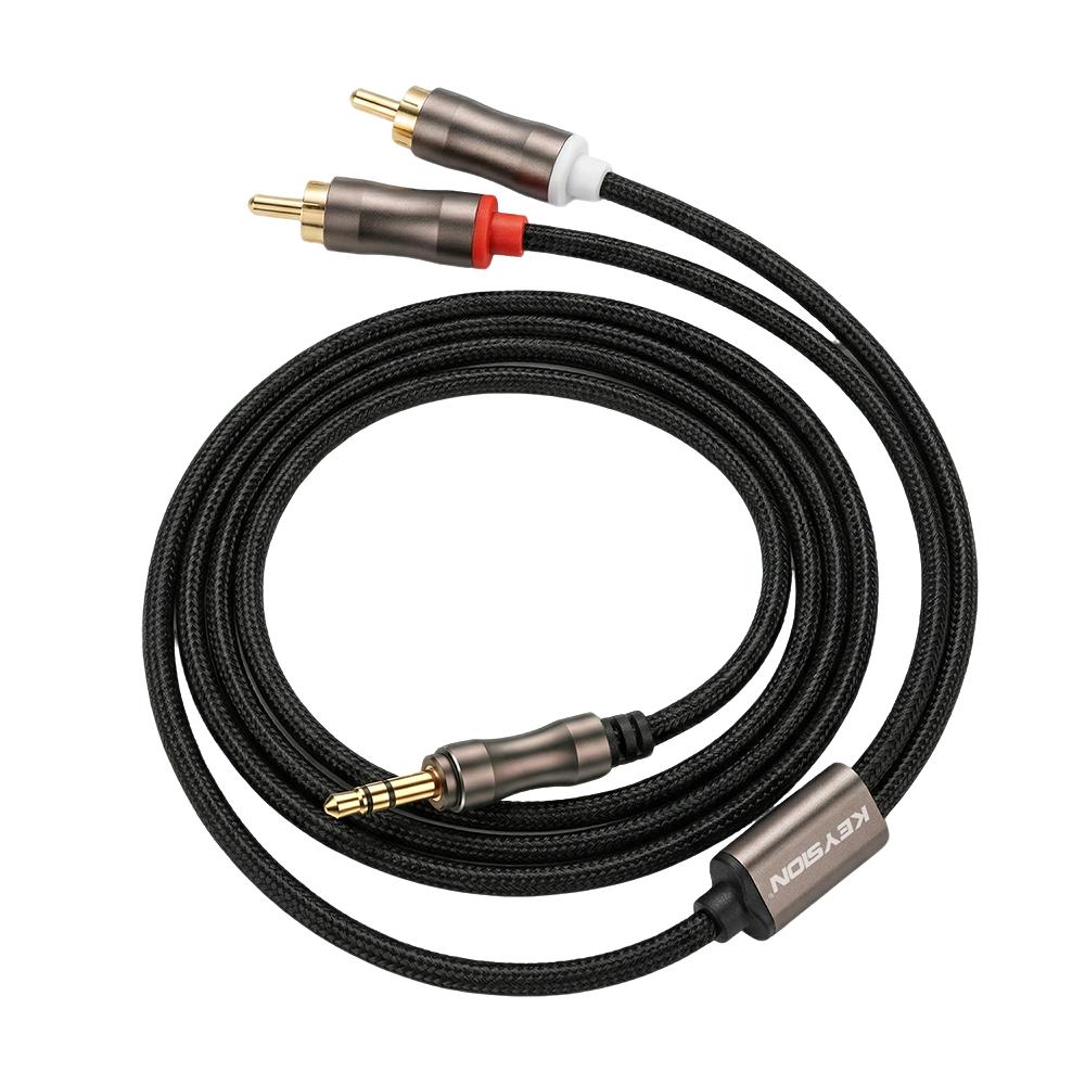 KEYSION HIFI OFC 3.5mm to 2RCA Audio Cable Gold Plated Plug Male to Male Stereo Aux Cord Y Splitter for Speaker Decoder Amplifier