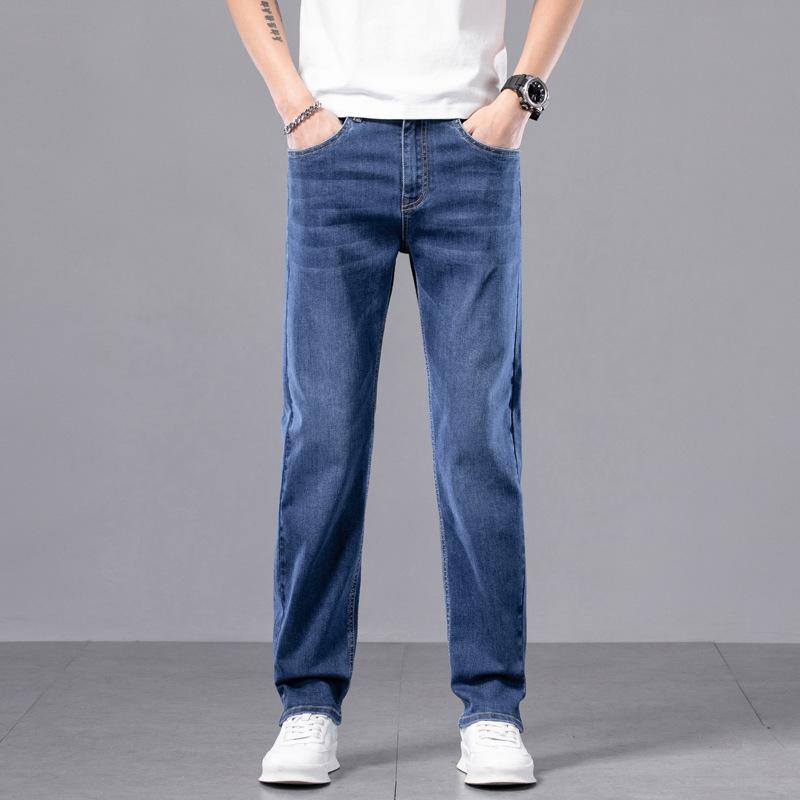 JYL Men's jeans novel straight wide fashion pants men's daily long