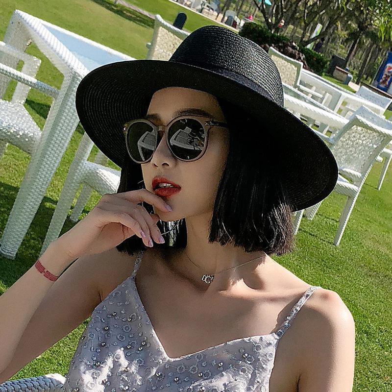 

Джазовая шляпа из соломки, модная дорожная пляжная шляпа от солнца, морская шляпа от солнца, британская праздничная шляпа, цилиндр, лето One size (adjustable windbreak rope) чёрный