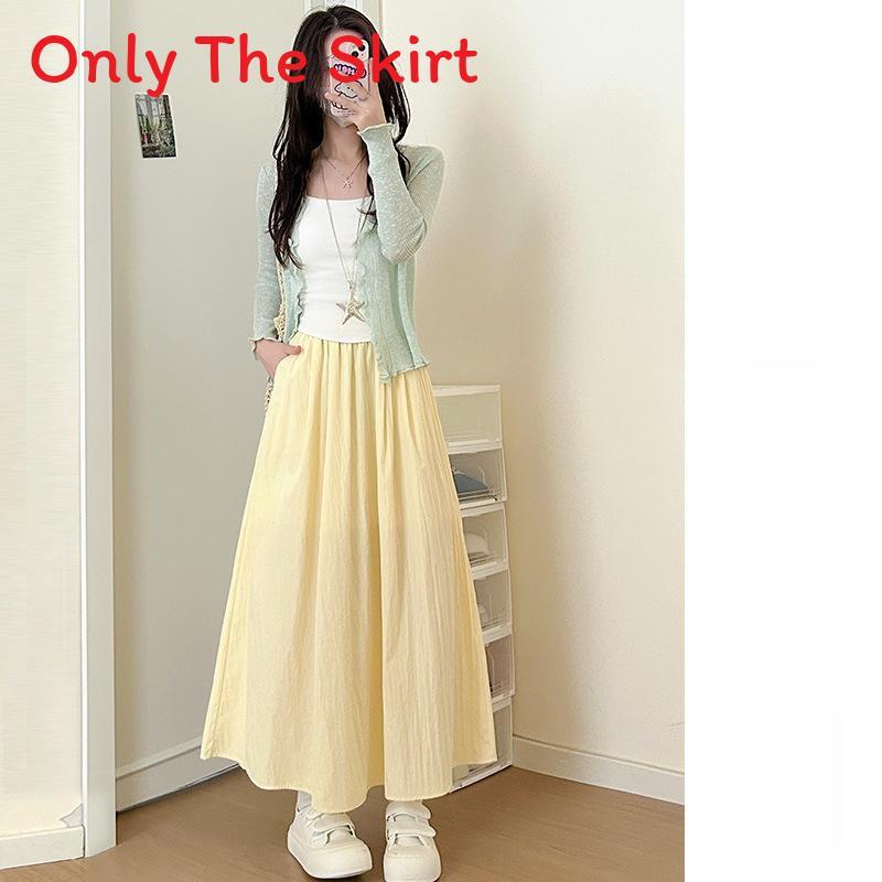Summer High Waist A Line Skirt With Pleated Design For Casual Wear