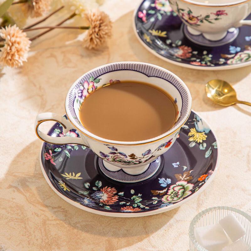 Light Luxury Chinese Floral Ceramic Coffee Cup and Saucer Set