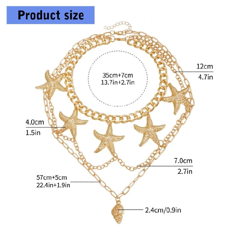 1 Set Adjustable Layering Necklace Starfish Conch Pendant Lightweight Clavicle Chain For Beach Party Summer Jewelry Gift
