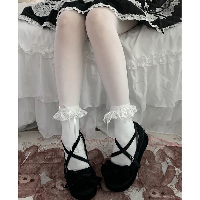 Lolita lace trim short mid-calf socks for women, solid color, thin summer style lolita Cute and versatile for soft girls