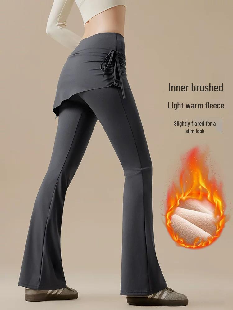 Fleece-Lined High-Waisted Women's Yoga Pants, Outdoor Running, Fitness & Pilates, Two-Piece Look