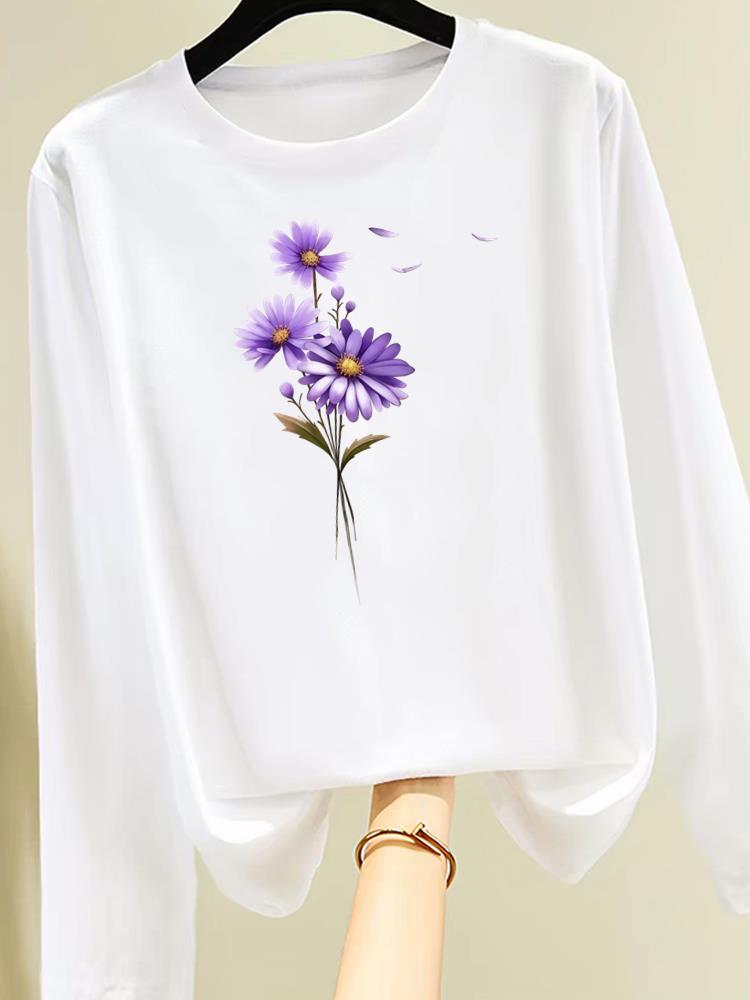(Asian Size) butterfly cute o-neck Graphic Print T Shirt Women Clothing Tee autumn winter spring Casual Fashion Top Long Sleeve T-shirts