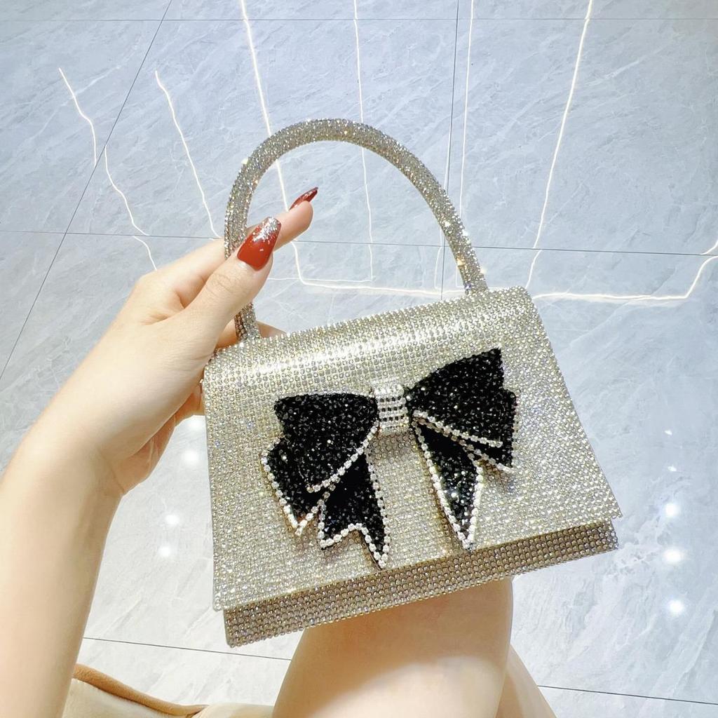 Elegant European & American Luxury Diamond Bow Evening Handbag
