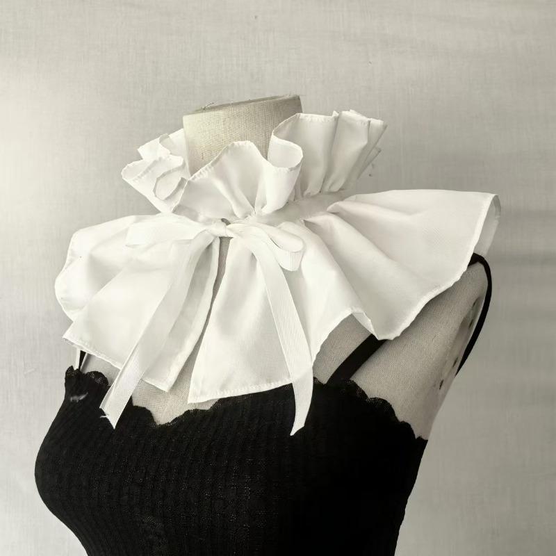 Fashionable And Versatile New French Palace Style Lotus Leaf Edge Lace Up High Neck Retro Ralph Scarf Fake Collar Decoration