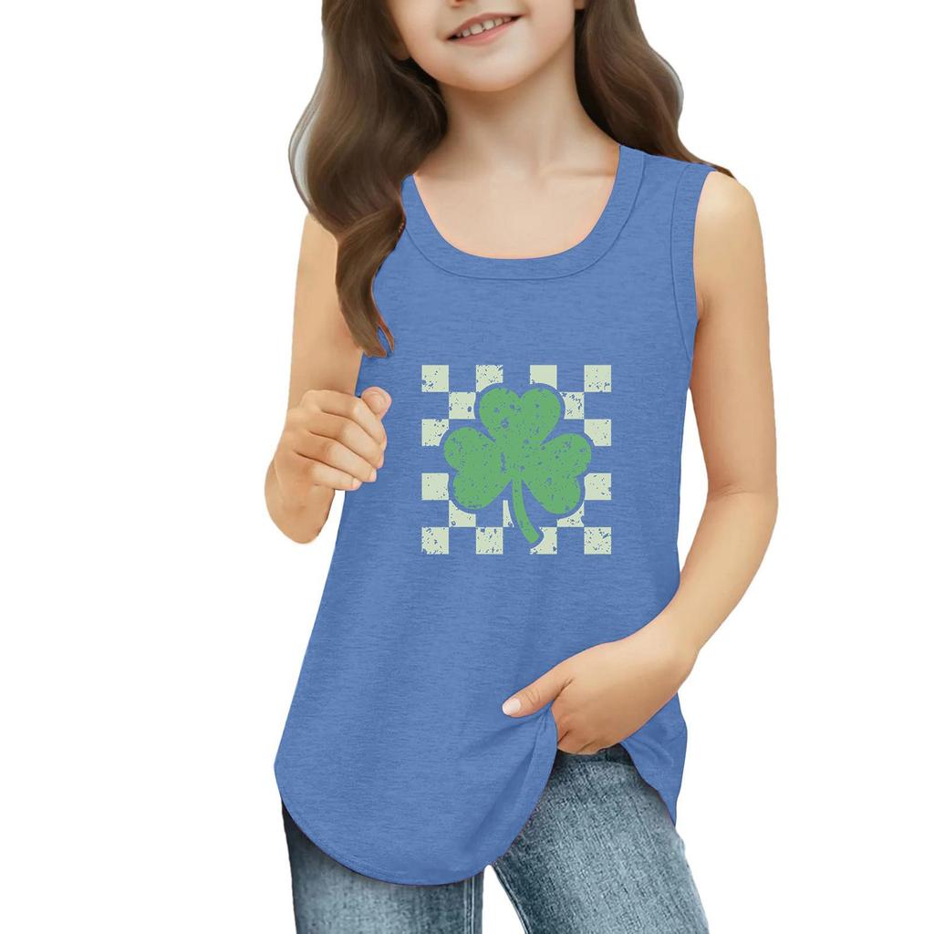 Dziewczęce Koszulki Bez Rękawów na Lato z Okrągłym Dekoltem Top Tank St. dzień Patryka