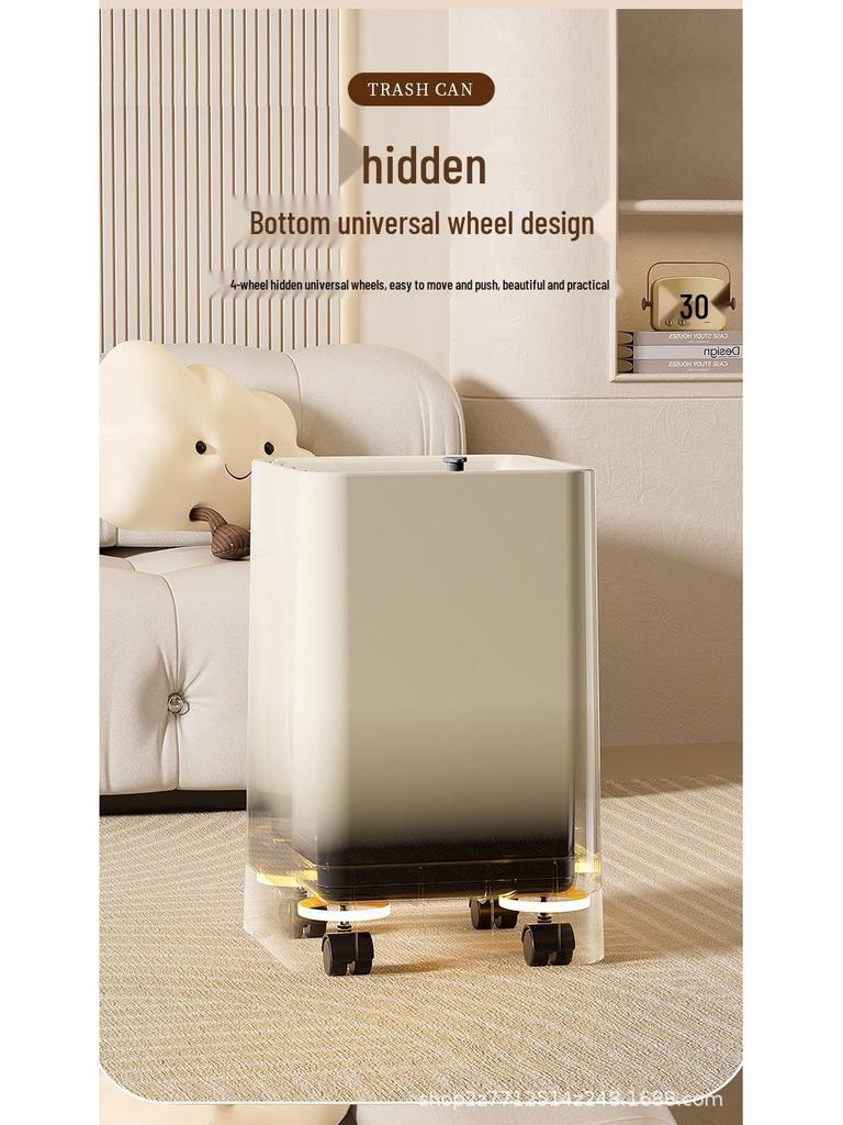 Wheeled Trash Can for Kitchen, Bathroom, Bedroom, Living Room, and Office - Lidless Paper Basket