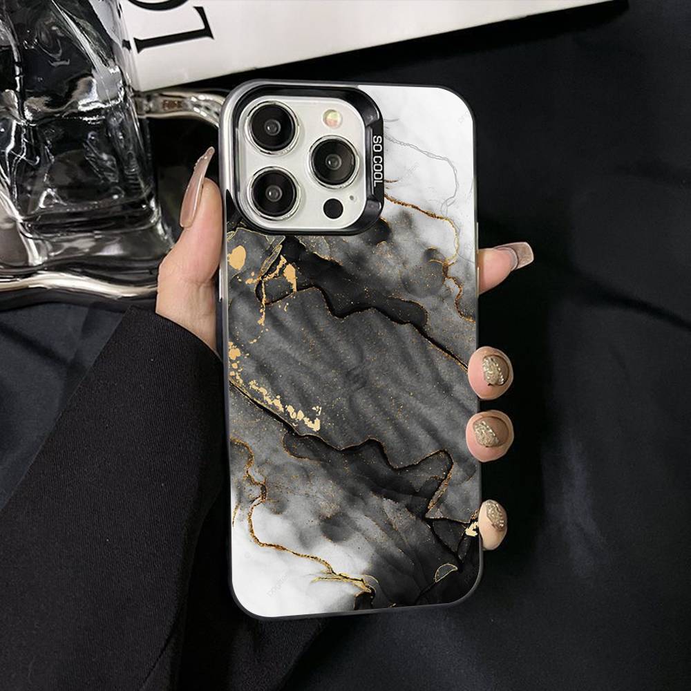 Watercolor Marble Silver Plated Inside Phone Case For iPhone 17 16 15 14 11 12 13 Pro Max Plus X XR XS Max Colored