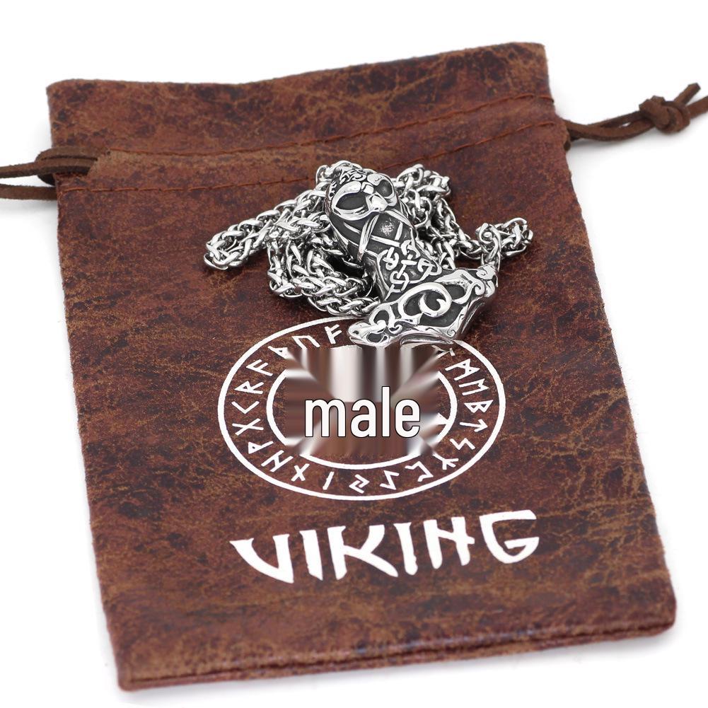 Nordic God Stainless Steel Odin Thor's Hammer Pendant Viking Necklace for Men