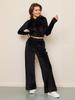 Women's Casual Zip-Up Hoodie with Drawstring Pants 2-Piece Set, Solid Color Silver Fox Fleece Tracksuit