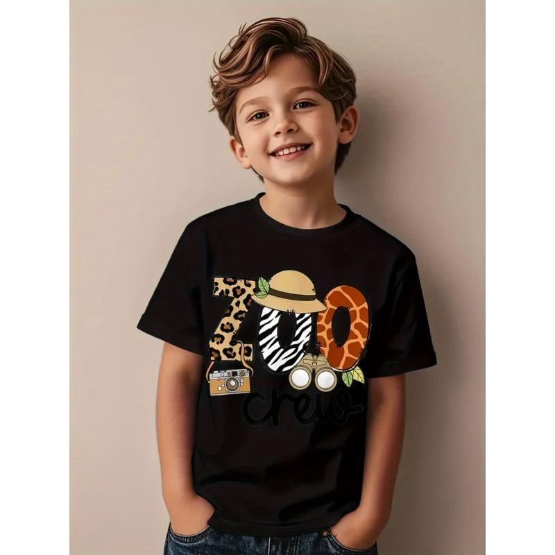

European sizes Boyle Boys Wildlife Print T-Shirt- Lion And Cheetah Pattern Jungle Theme, Suitable for Children 98cm чёрный