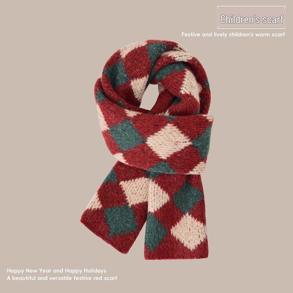 Festive Red Kids' Knitted Scarf: Winter 2025 Collection - Warm, Cold-Proof Neck Warmer for Boys & Girls