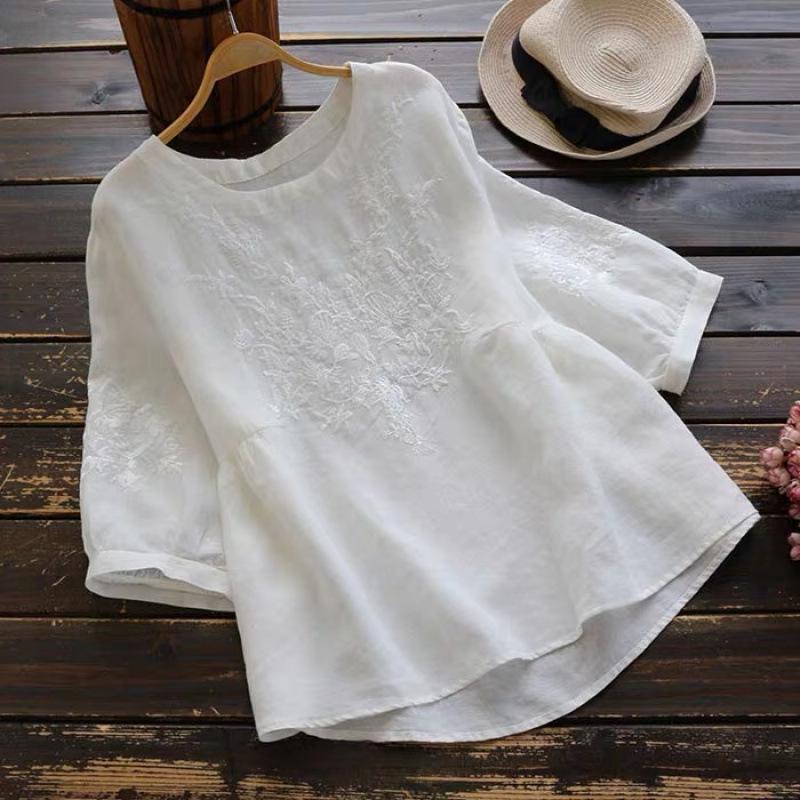 2025 Women s Street Style Loose Round Neck Buttoned Short Sleeve T-shirt with 3D Cut L белый