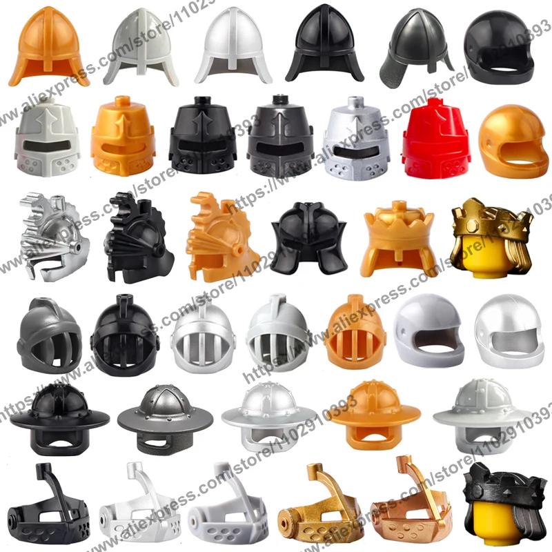 Middle Roman Knight Dwarf Helmet Feather Accessories Building Blocks Medieval Green Dragon Blue Lion Crusader Lord Shield MOC