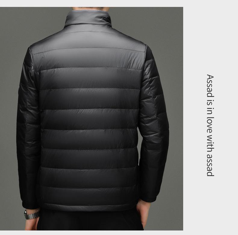 Men's Lightweight Stand Collar Down Jacket - Warm, Trendy, Versatile, Casual Dad Style, Winter Coat with 90% White Duck Down.