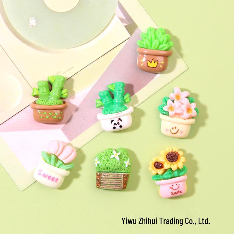 Cartoon Tulip Flower Pot Resin Accessories: Phone Case, Hair Clip, Clog Shoe Decor & Car Interior Ornaments