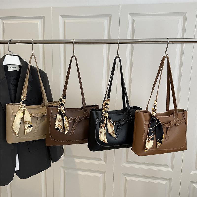 Retro Commuter Shoulder Bag  Simple Pu Leather Tote Bag Underarm Bag Female Versatile Large Capacity Handbag