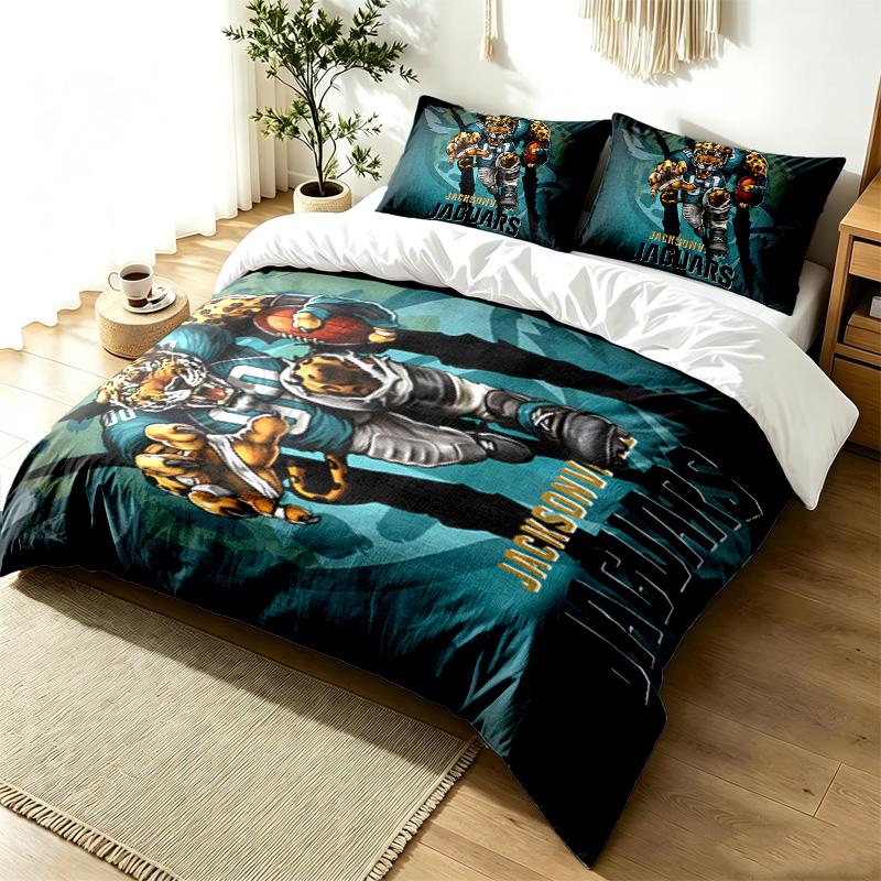Jacksonville Jaguars 3pc Duvet Cover Set Simple Modern Bedding Set Wrinkle Resistant Soft Fabric All Season Use a perfect gift