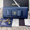 Used Excellent Condition PRADA Saffiano Fiocco Navy Long Wallet Card Case