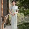 Blue national style new Chinese Suzhou long cheongsam improved young 1011 new women's high sense daily summer
