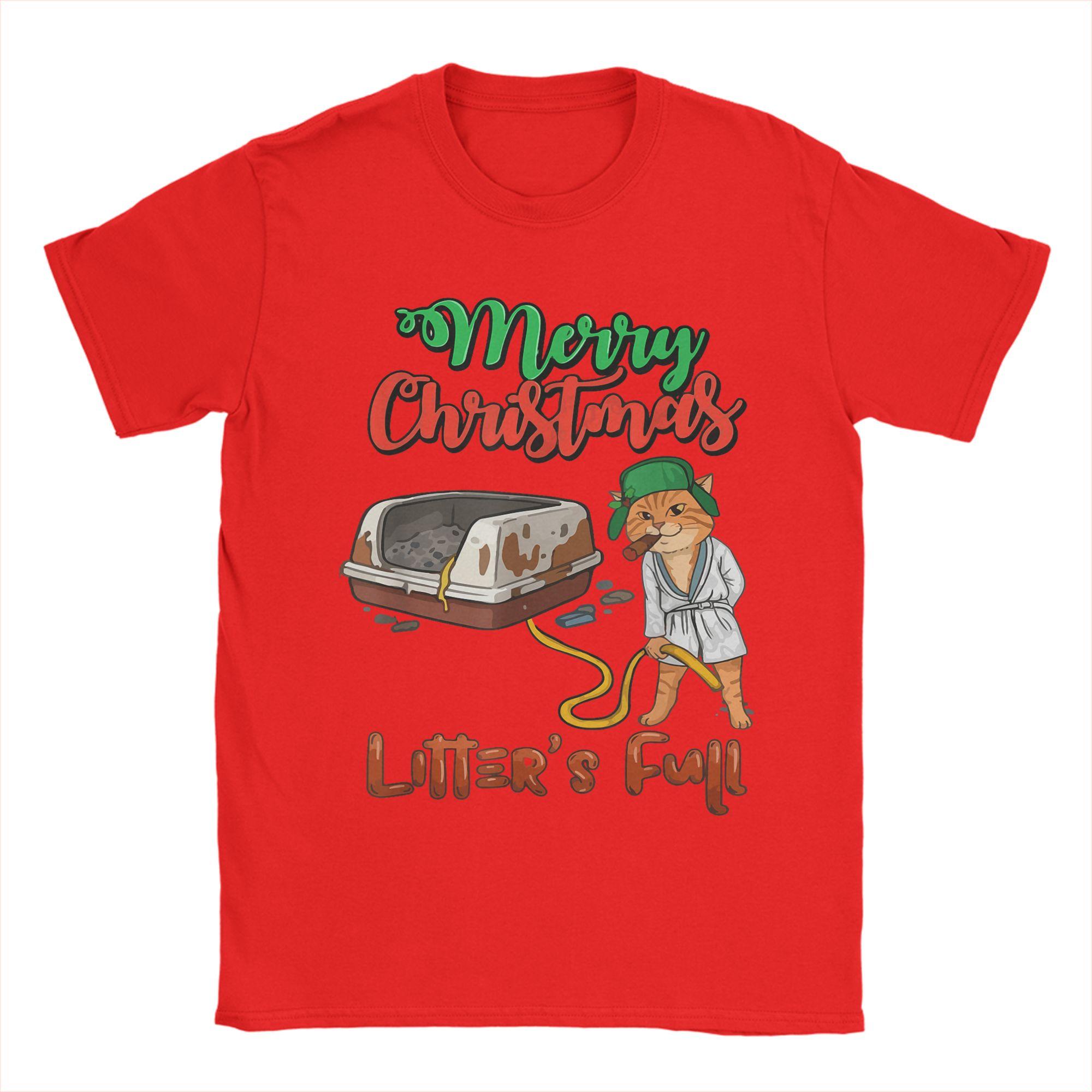 Litter s Full Merry Christmas Funny Cat Lovers Holidays Xmas T Shirt Men T-Shirts Beach O Neck Tees Wholesale Big Size Clothing S